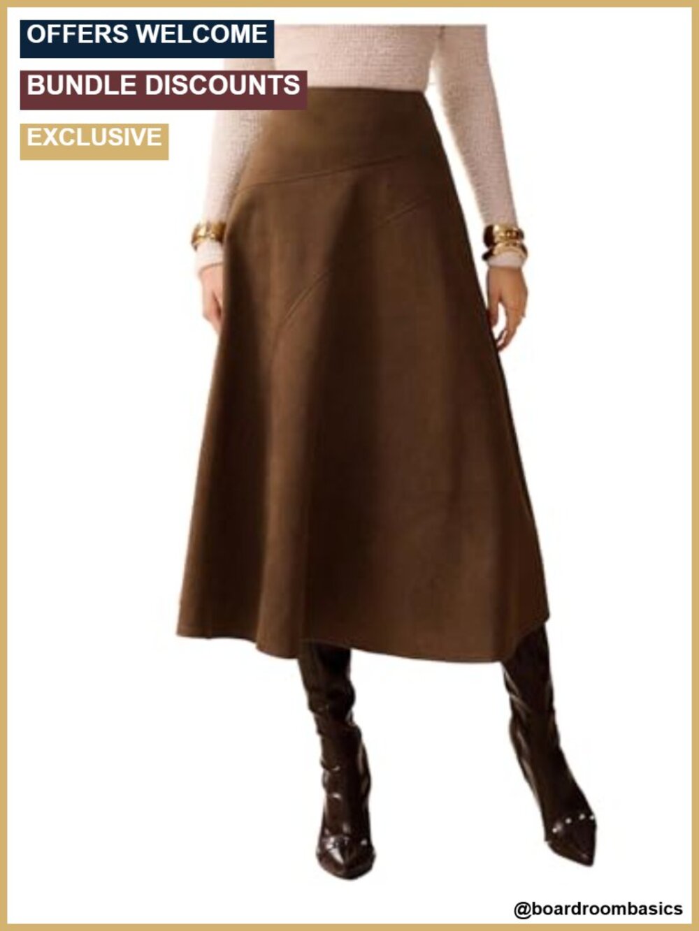 Faux Suede A Line High Waisted Long Skirt for Work